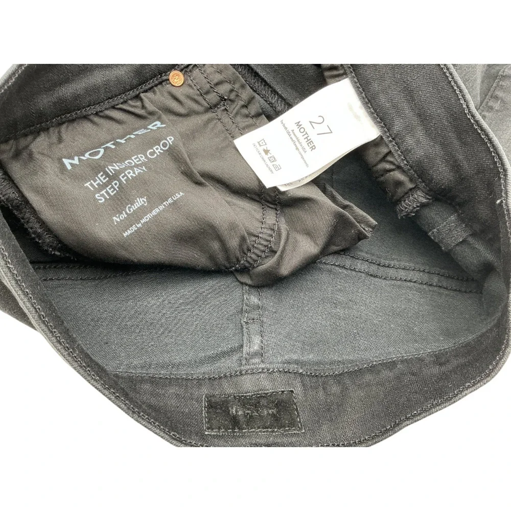 Mother Sleek Black Insider Crop Step Fray Denim Jeans Size 27
